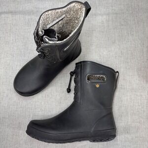 Bogs Amanda Plush II Black Rubber Waterproof Lined Rain Boots Pull On Big Kids 7